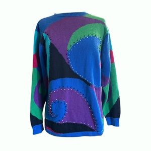 Vintage colorful abstract beaded grandpa sweater size‎ medium